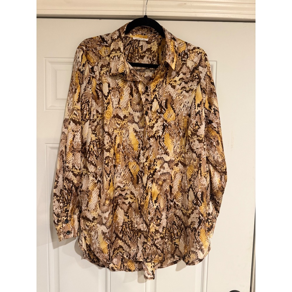 Timing Snakeskin Print Satin Button Down Blouse Animal Print Large
